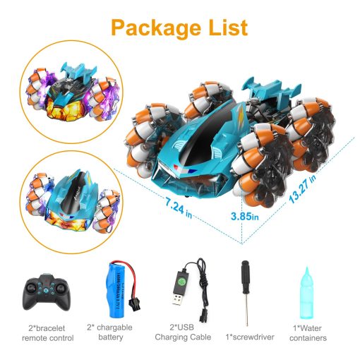 AEROQUEST 2 en 1 Coches de Acrobacias Control Remoto, Coche de deriva 4WD RC con Sonido Luz y Rociador 360? Rotativo Coches Recargables de Juguetes Geniales para Ninos y Ninas 6 7 8 9 10 11 12 - Imagen 6