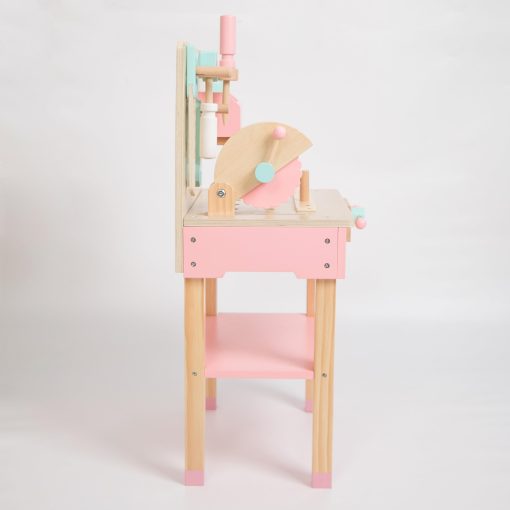 Banco de trabajo de madera Hopscotch Squad con juego de herramientas y accesorios para construir pretendiendo ser un pequeno constructor, juego de construccion Montessori, con martillo, sierra, llave inglesa, destornillador, tornillo de banco de juguete, version rosa - Imagen 6