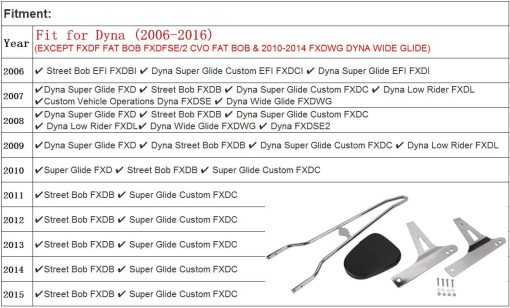 AUFER Respaldo de pasajero desmontable cromado con almohadilla para respaldo compatible con Dyna Street Bob Super Glide Low Rider Wide Glide FXD FXDB FXDC FXDL FXDWG FXDSE 2006-UP - Imagen 8