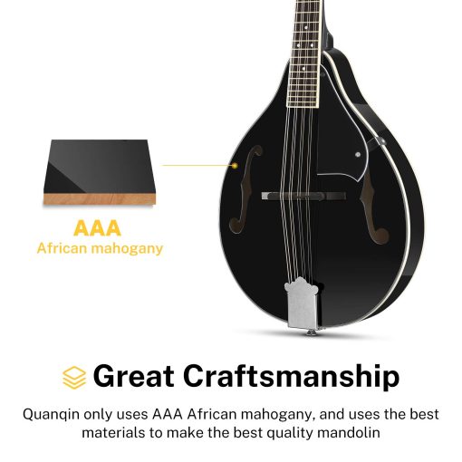 Mandolina Donner Estilo A Negra para Principiantes Adultos Mandolina Acustica Instrumento Musical de Caoba de 8 Cuerdas, Paquete con Afinador Bolsa de Cuerdas Puas de Guitarra, DML-100B - Imagen 2