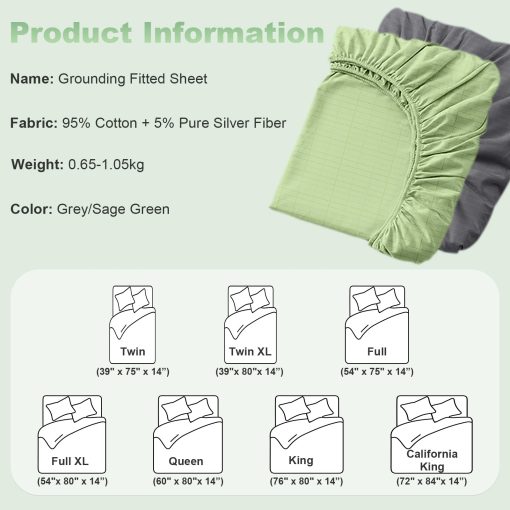 Sabanas de conexion a tierra con sabana ajustable y sabanas de conexion a tierra para terapia de sueno saludable con cable de 15 pies (Verde, California King) - Imagen 6