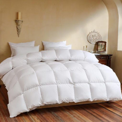 Edredon de plumas de ganso de lujo 100% algodon 750FP tamano queen 50 oz, inserto mullido de edredon para todas las estaciones, calidez media ultra suave coleccion de edredones de hotel (Blanco, 90x90 pulgadas)