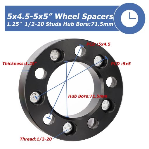 Adaptadores de Rueda EZISOE 5x4.5 a 5x5 para Convertir Ruedas de JK en Vehiculos TJ YJ KK XJ ZJ, 1.25 pulgadas 5x114.3mm a Adaptador de Rueda 5x127mm con Nucleo de 71.5mm y Rosca de 1/2 pulgada - Imagen 2