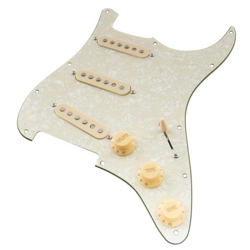 Pickguard Pre-cableado Musiclily Pro SE estandar SSS con pastillas de bobina simple de iman Alnico 5 escalonado para guitarra electrica estilo ST, 4 capas de perla blanca envejecida - Imagen 6