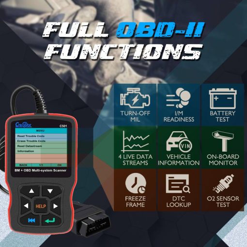 Creator C501 Escaner OBD2 Apto para BMW Mini EPB ABS SRS DPF Reinicio de Aceite Todos los Sistemas Herramienta de Escaneo con Registro de Bateria Lector de Codigos OBDII Herramienta de Diagnostico [Nueva Version Actualizada del C110+ C310+ C410 C420] - Imagen 7