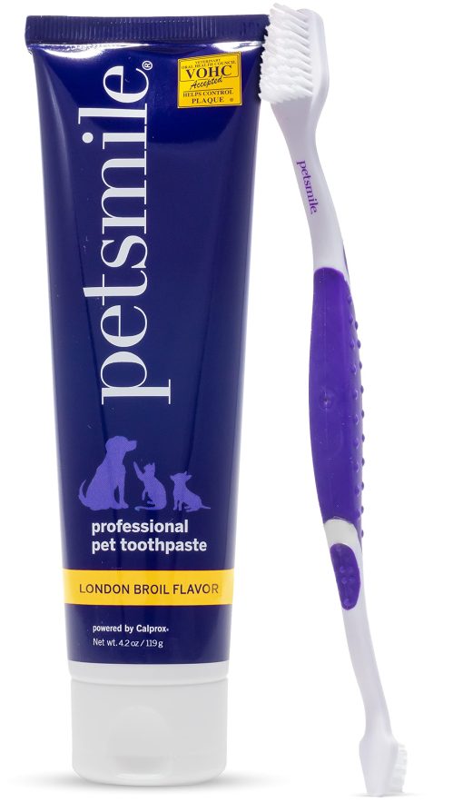 Kit Profesional para Cepillado de Dientes de Mascotas - Cepillo de Dientes y Pasta Dental para Gatos y Perros - Control de Placa, Sarro y Mal aliento - Pasta Dental Aceptada por VOHC - Suministros para la Limpieza Dental (Sabor Lomo de Res, 4.2 Oz)