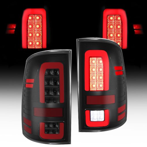 Ensamblaje de luces traseras LED Compatible para Dodge Ram 2009 1500, Ram 1500 2500 3500 2010-2018 Luces traseras de freno humeante negras, lamparas traseras, lado del pasajero y del conductor (solo compatible con el modelo estandar de luces traseras no LED)
