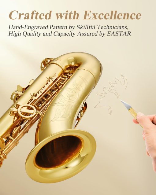 Saxofon Tenor Eastar Saxofon para Estudiantes en Si Bemol Dorado Lacado Saxofon Tenor Bb Principiante con Pano de Limpieza, Estuche de Transporte, Boquilla, Correa para el Cuello, Canas, Kit Completo, TS-? - Imagen 6