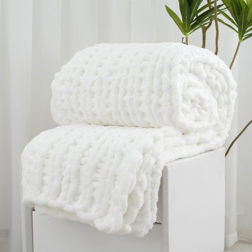Manta de Punto Grueso Carriediosa 60" X 80" Twin, 100% Hecha a Mano con Gran Ondulado de Chenille Suave y Esponjoso para Sofa Cama, Manta Grande de Ganchillo Muy Acolchada y Gruesa, Blanco Nieve - Imagen 7