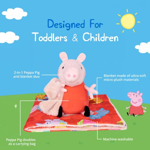 Peppa Pig Peluche Mantita | Muneco de Peluche con Manta Suave | Esenciales para Bebes | Tela Ultrasuave, Sensorial | Lavable a Maquina | Juguetes para Bebes Ideales | Manta de Seguridad para Recien Nacidos | Licenciado por Peppa Pig - Imagen 6
