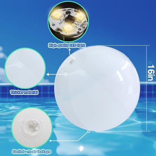 Pelota de playa AEROQUEST Light up - 16" LED Pelota Inflable Grande con 16 colores de luces y 4 modos con control remoto, Juegos de fiesta al aire libre en la piscina (6 piezas) - Imagen 4