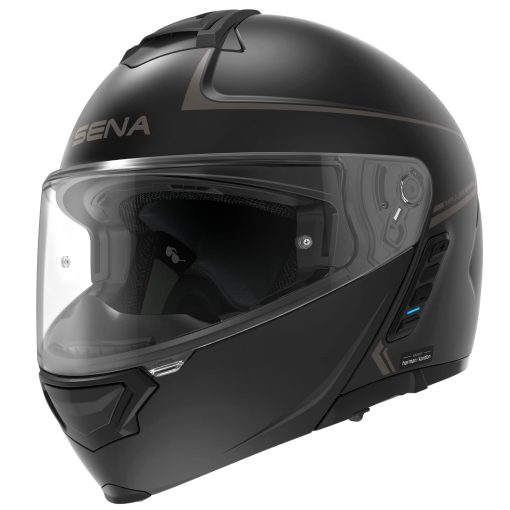 Casco modular con flip up Sena Impulse DOT con Bluetooth y sonido de Harman Kardon con doble visera y sistema de intercomunicacion de malla integrado / MP3 / Marcacion de voz (Negro mate, Grande)