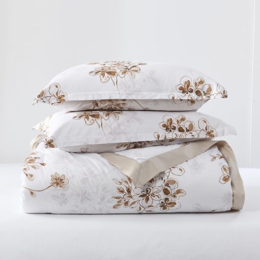 Juego de edredon de algodon SahSahCasa tamano Queen, juego de ropa de cama de edredon para Queen, chic floral acolchado esponjoso de lujo suave para todo el ano, Juego de cama conforter, edredones y alternativa de plumon, 3 piezas, Blanco/Marron - Imagen 7