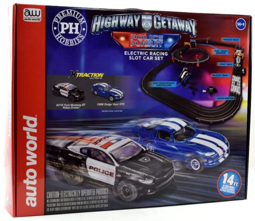 Set de Carrera de Coches Auto World/Premium Hobbies Highway Getaway Mustang VS Viper Escala HO CP7974