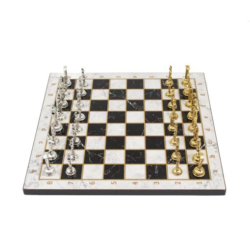 Juego de Ajedrez de Diseño de Marmol, Tablero de Ajedrez de Madera, Piezas de Ajedrez Roma de Metal, Juego de Ajedrez Clasico de Madera/Blanco, 30x30 cm - Imagen 4