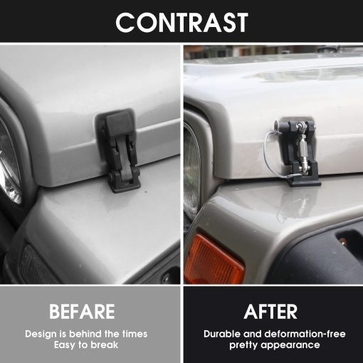 BESTAOO TJ Hood Latches, Kit de cerraduras para capo para Jeep Wrangler TJ 1997-2006, Elimina el aleteo del capo, 1 par - Imagen 2
