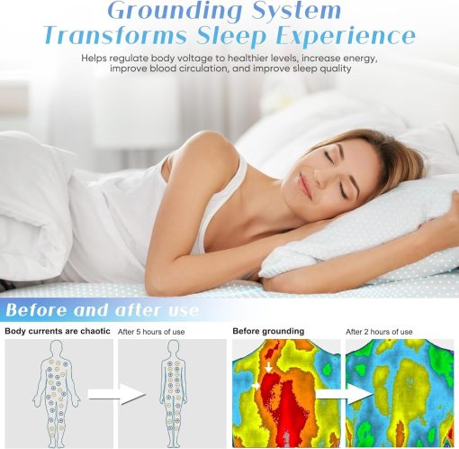 Sabana Ajustable de Conexion a Tierra Ellectrify - 35% Plata Pura y 65% Algodon Organico - Cable de Conexion para Conexion a Tierra, Sueno y Cama - Conexion a Tierra para Cama y Tierra (Full) - Imagen 5