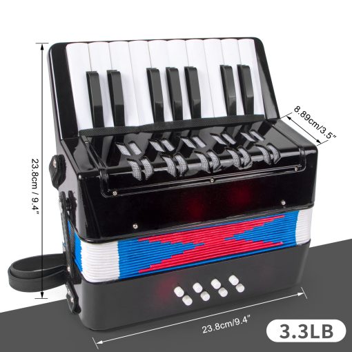 Acordeon de 17 teclas para ninos estudiantes 8 bajos con correas para principiantes instrumento musical educativo (Negro) - Imagen 2