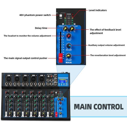 Mezclador de audio portatil Depusheng HT7 Bluetooth con consola de mezcla de sonido DJ USB MP3 Jack 48V Power para grabacion de computadora, 7 canales de mezcla de bandas para grabacion de estudio - Imagen 4