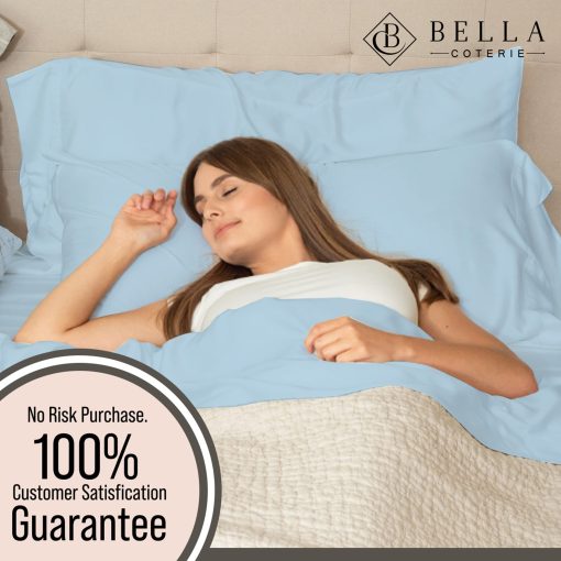Juego de Sabanas de Lujo King Bella Coterie | Cultivadas de Forma Organica | 100% Viscosa de Bambu | Ultra Suaves | Ideales para Dormir en Climas Calidos | Bolsillo Profundo de 18" [Azul Costero] - Imagen 5