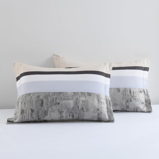 Set de Edredon Queen Size SahSahCasa - Juego de Ropa de Cama Esponjoso, Juego de Edredon de Algodon 100% para Cama Queen, Edredon Acolchado Suave con Textura Patchwork, 3 Piezas, 90"x90", Gris/Beige - Imagen 7