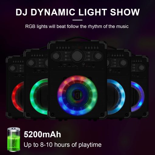 Maquina de Karaoke HWWR con 3 Microfonos para Adultos y Ninos, Altavoz de Karaoke Portatil con Luces DJ, Altavoz Bluetooth para Fiestas en Casa, Reuniones - Imagen 7
