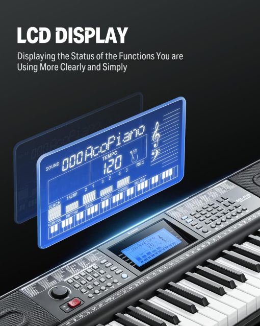 Piano de Teclado de 61 Teclas Donner, Teclado de Piano Electrico con 249 Voces, 249 Ritmos - Incluye Soporte para Piano, Banco, Microfono, Regalo para Principiantes, Negro (DEK-610S) - Imagen 3