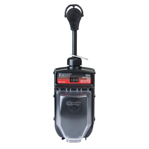 Protector de sobretension portatil para RV de Progressive Industries, 30 Amp EMS con pantalla integrada, deteccion de fallas y conjunto de escudo resistente a la intemperie - EMS-PT30X