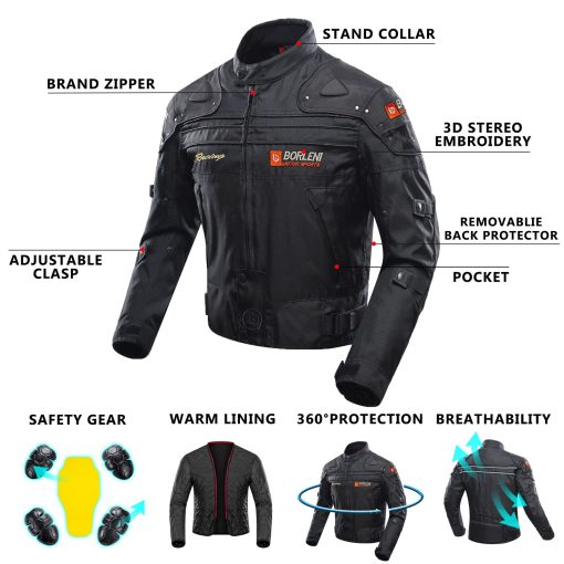 Chamarra de Motocicleta BORLENI Chamarra de Moto Rompiente a Prueba de Viento Armadura de Proteccion Completa para Moto - Imagen 4