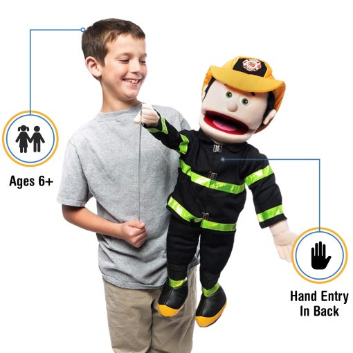 Marioneta estilo ventrilocuo de cuerpo completo de bombero de 25 pulgadas, hombre durazno - Imagen 2
