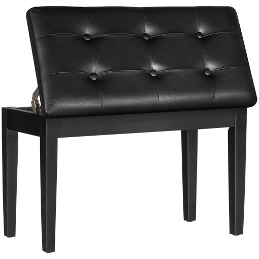 Banqueta de Piano HOOBRO con Cojin Acolchado y Compartimento de Almacenamiento para Partituras de Musica, Banqueta de Piano, Taburete de Tocador, Silla de Tocador, Soporta hasta 300 lb, 29.3 x 13.6 x 19.3 Pulgadas, Negro BB26QD01