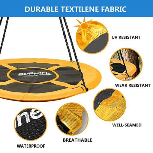 Hishine Columpio Redondo de 43" para Ninos, 360?, Resistente al Agua con Giro, Correas de Colgar, Cuerdas Ajustables, Columpio Redondo Giratorio para arbol / Juego de Columpios (Naranja) - Imagen 3
