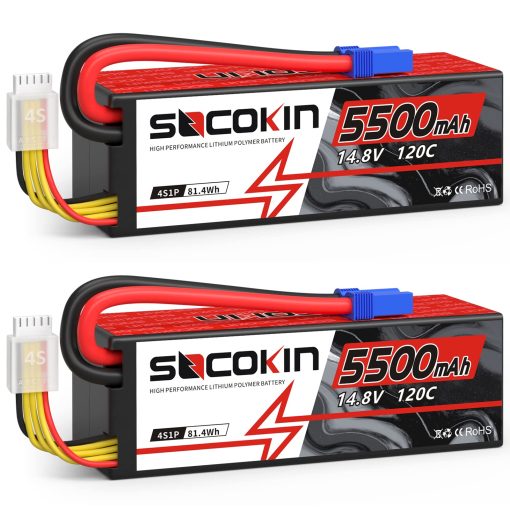 Bateria Lipo 4S Socokin 5500mAh 14.8V 120C con Conector EC5 Estuche Rigido para Coche RC Camion Tanque Buggy Truggy Modelo de Carreras Hobby (Pack de 2) - Imagen 7
