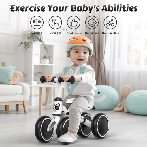 allobebe Bicicleta de Equilibrio para Bebe de 1 Ano, Primer Bicicleta de Equilibrio para Ninos Pequenos, Bicicleta sin Pedales de 4 Ruedas para Bebes de 12-24 Meses, Regalo de Cumpleanos para el Primer Ano, Perro Manchado - Imagen 4