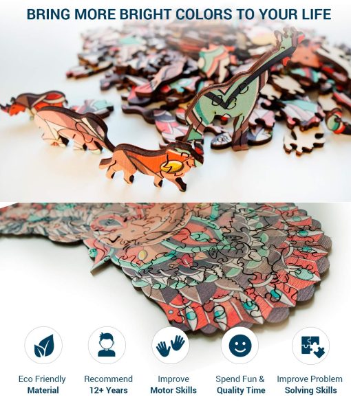 Rompecabezas de madera de animales Hodslen Woods para ninos (12+ anos) adultos, adolescentes, familia; puzzle de madera natural con forma de animal majestuoso, nivel experto, 9x15.3 pulgadas (23x39 cm), 130 piezas, tamano L ? Jirafa - Imagen 5