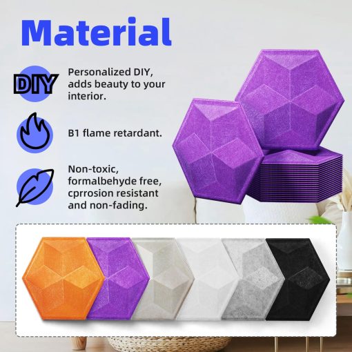 12 Pack Paneles Acusticos 3D Hexagonales Autoadhesivos Nueva actualizacion, 14" X 12" X 0.2" Paneles de Pared Sonicos de Alta Densidad 230 kg/m? en Forma de Hexagono, Paneles Sonicos 3D Decorativos Absorbentes de Sonido para Dormitorio Oficina Estudio - Imagen 5