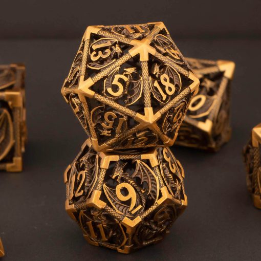 Set de Dados DND de Metal Hueco KERWELLSI, Set de Dados de Dungeons and Dragons con Caja de Regalos, 7 Piezas de Dados D&D, Set de Dados Poliedricos para Juego de Rol RPG, Dados D and D D20 D12 D10 D8 D6 D4 (Oro) - Imagen 5