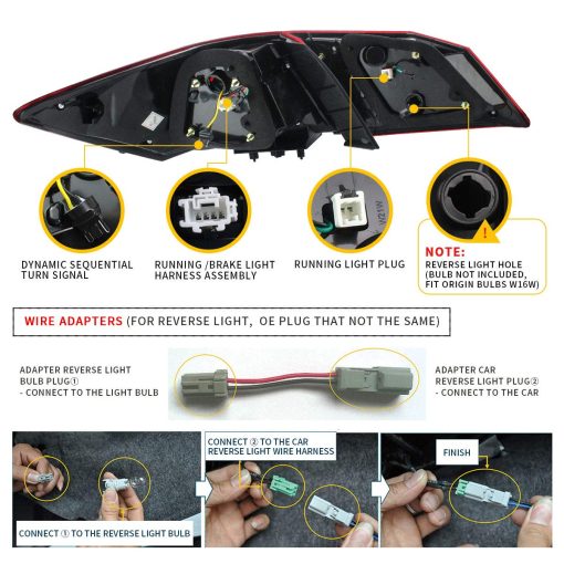 Juegos completos de luces traseras LED VLAND para [Honda Accord 9th Gen Sedan 2013 2014 2015] con senal de giro secuencial ambar, YAB-YG-0250-H, Rojo y ahumado [No compatible con Honda accord lx/Sport/Touring] - Imagen 5