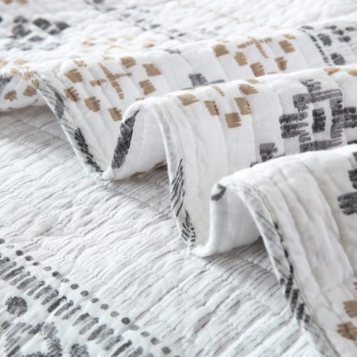 Juego de Edredon SahSahCasa King Size, 100% Algodon, Edredon Boho, Set de Ropa de Cama, Colchas Bohemias Reversibles, Ligero, Rayas, White/Grey, 3 Piezas - Imagen 5