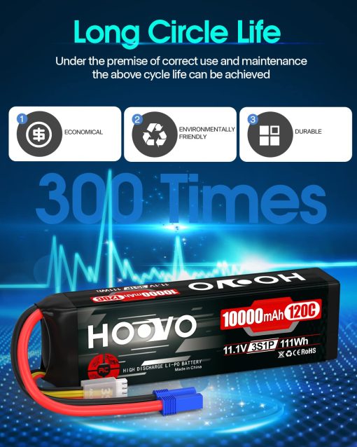 Bateria Lipo HOOVO 3S 11.1V 10000mAh 120C con Conector EC5 para Coches RC, Drones, DJI, FPV, Aviones RC, Hobby de Carreras 2 Pack - Imagen 6