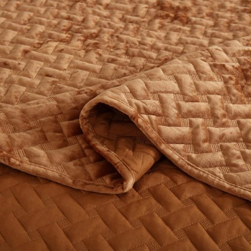 Juego de edredones de terciopelo Liians, juego de ropa de cama de lujo elegante, colchas de terciopelo ultra suave, mantas, patron de tejido de costura, colcha acolchada de algodon para todas las estaciones, color caramelo, tamano Queen - Imagen 7