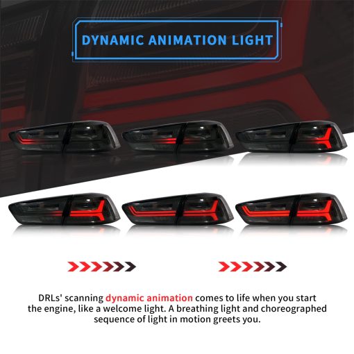 VLAND Luces traseras LED compatibles con Mitsubishi Lancer & EVO X 2008-2020 (No es compatible con Sportbacks/fortis/io) con senal de giro secuencial de ambar, Ensamblaje de lampara trasera de LED completo Lente clara - Imagen 3