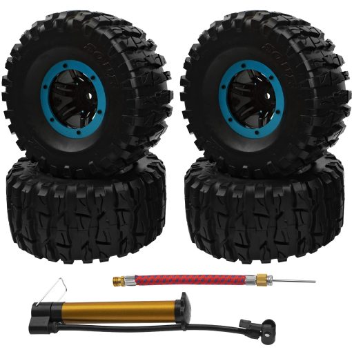 Llantas de Goma Inflables de 2.2" de Diametro Externo 135mm y Buje Hexagonal de 12mm de Plastico Compatible con Ejes Axiales SCX10 Tamiya CC01 TF2 Traxxas 1/10 Monster Truck Crawler (Azul) - Imagen 2