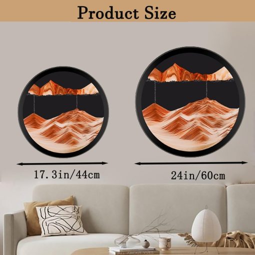 PROEATS Sand Art, Moving Sand Art, Wall Art Deep Sea Sandscape Room Decoration, Giro de 360?, Arte de Arena Liquida Movimiento, Marcos de Madera Solida Cristales, Decoracion de Pared Relajante para Hogar Oficina, 24 pulgadas-Naranja - Imagen 3