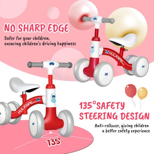 Bicicleta de Equilibrio para Bebes de 1 ano, para Ninos Ninas, 12-24 Meses, con 4 Ruedas, Asiento y Manillar Ajustables, Regalos de Primer Cumpleanos (Rojo) - Imagen 2