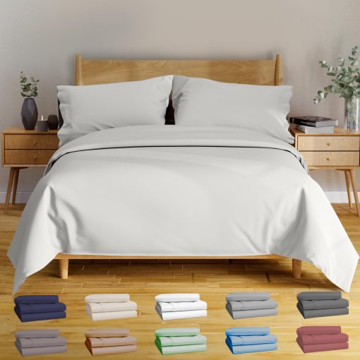 Juego de Sabanas de Lujo BAMPURE serie Queen - 100% Pura Viscosa derivada de Bambu Sabanas Queen Size - Sabanas Queen Super Suaves para Dormilones Calurosos - Bolsillo Profundo de hasta 16'' Sabanas Queen (Blanco)