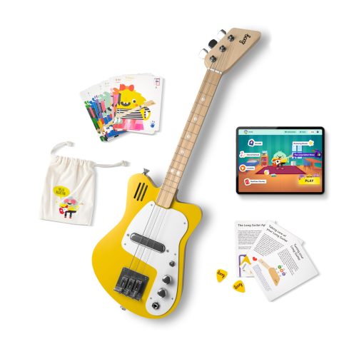 Guitarra Electrica Loog Mini para Ninos Principiantes con Amplificador Incorporado Edades 3+ App de Aprendizaje y Lecciones Incluidas Amarillo
