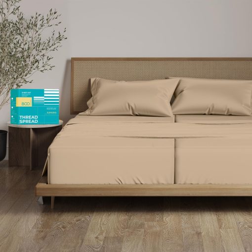 Juego de Sabanas Split King 100% Algodon Egipcio Thread Spread para Cama Ajustable - 800 Hilos 5 PC Sabana Superior Split King para Cama Sleep Number, Sabanas Suaves y Frescas, Se Adapta a Colchon de Hasta 18" - Taupe