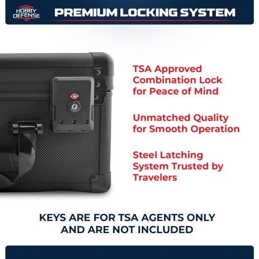 Estuche de tarjetas clasificadas de Hobby Defense Premium de 4 filas con candado de combinacion TSA, espuma DuraGuard, 8 separadores, almohadilla de asa y correa para el hombro. Capacidad para hasta 140 tarjetas clasificadas por PSA, BGS, CSG, SGC (Diamante Negro) - Imagen 5