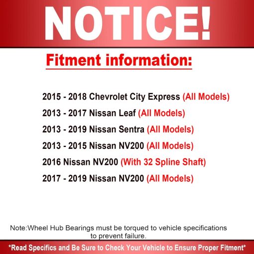 MotorbyMotor 513364 Ensamble de Maza delantera y Rodamiento Apto para Nissan Sentra NV200 2013-2019, Nissan Leaf 2013-2017, Chevy City Express 2015-2018 Maza de Rodamiento de 5 Pernos (Todos los Modelos) - Imagen 3
